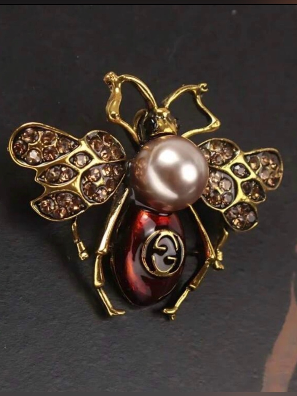 New Arrivals! Gold-Tone Bee Brooch with Pearl and Amber Red Enamel